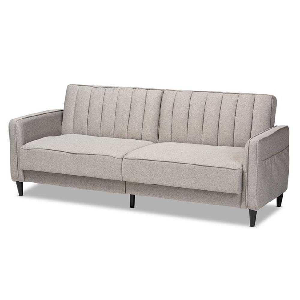 Baxton Studio Colby Mid-Century Modern Light Grey Fabric Upholstered Sleeper Sofa